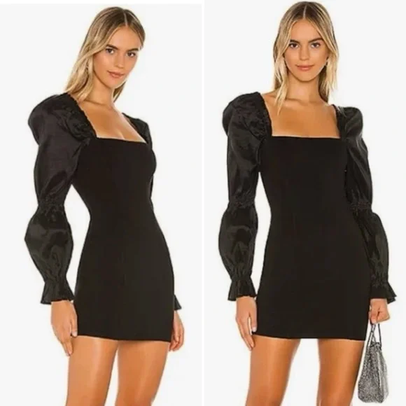 MAJORELLE Dove Long Sleeve Mini Dress in Black - Picture 1 of 15